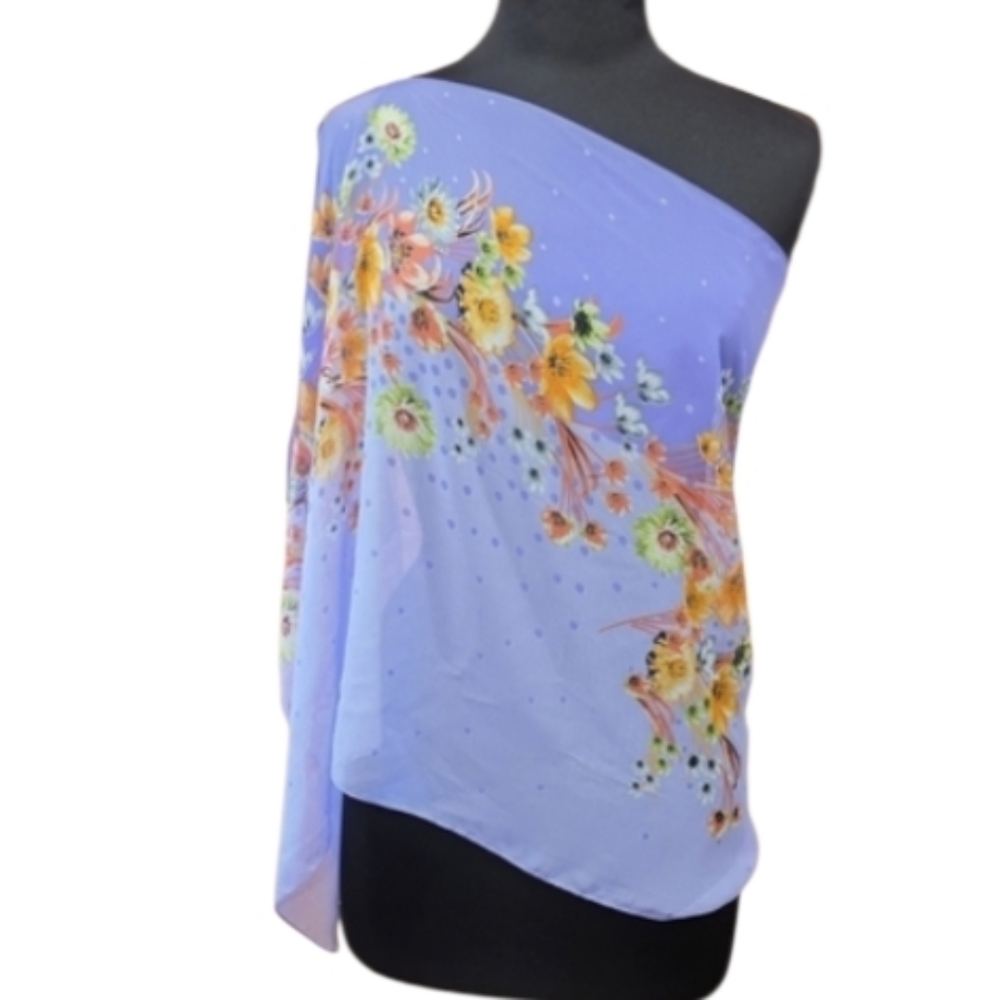Y2K Vintage Sheer Poncho Fairycore Floral Lavender Wrap Boho Chic Feminine